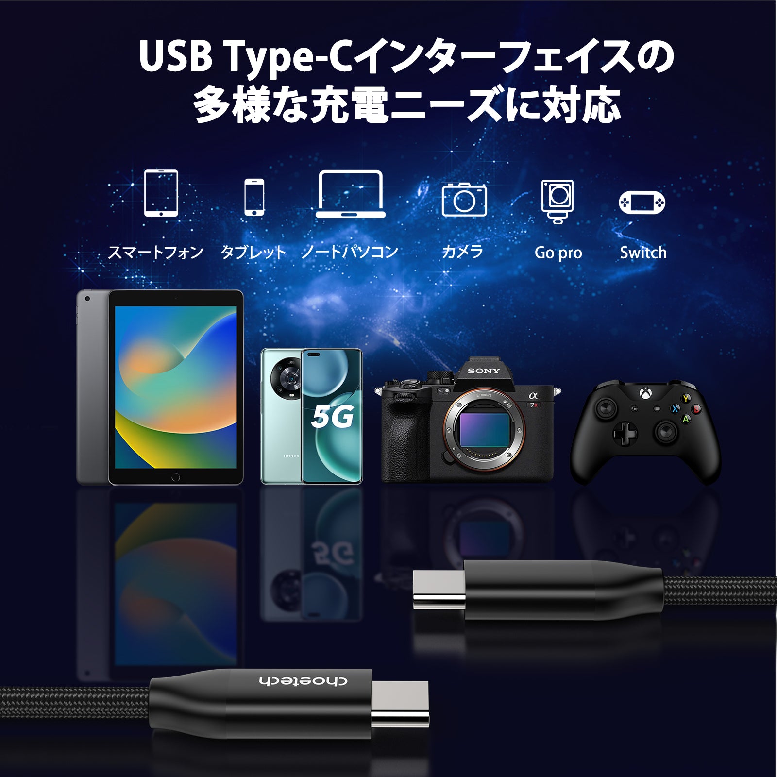 USB Type-Cケーブル 長さ1m / 2m USB-C to USB-C 240W急速充電 XCC-1035 / 1036