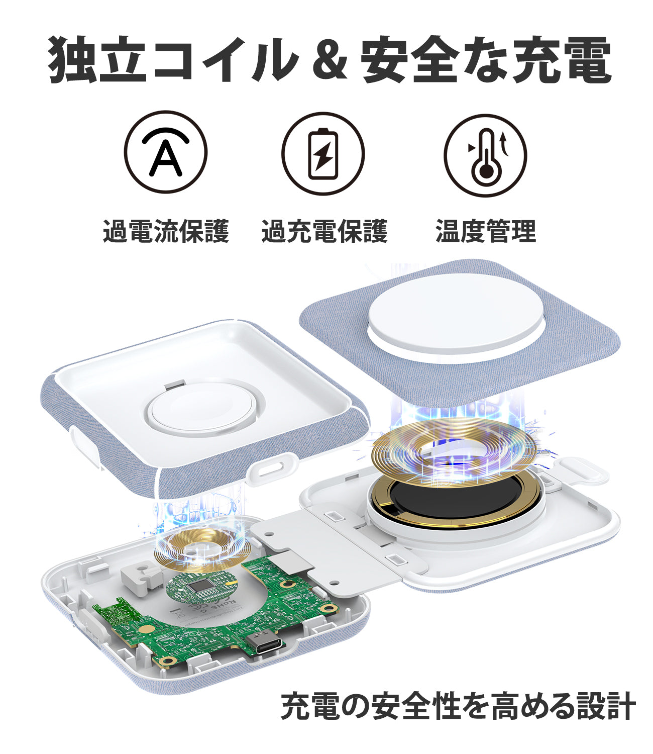 2 in 1 Magsafeワイヤレス充電器 MFM認証 15W急速充電 折り畳み T323