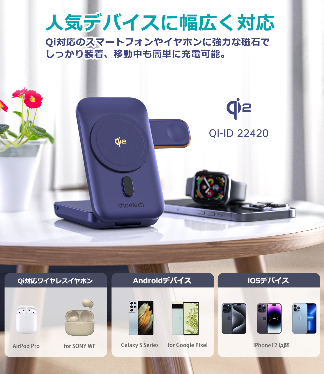 Qi2 MagLeapワイヤレス充電パワーバンク 最大15W充電 USB Type-Cポートで対応 折りたたみ式スタンド B750