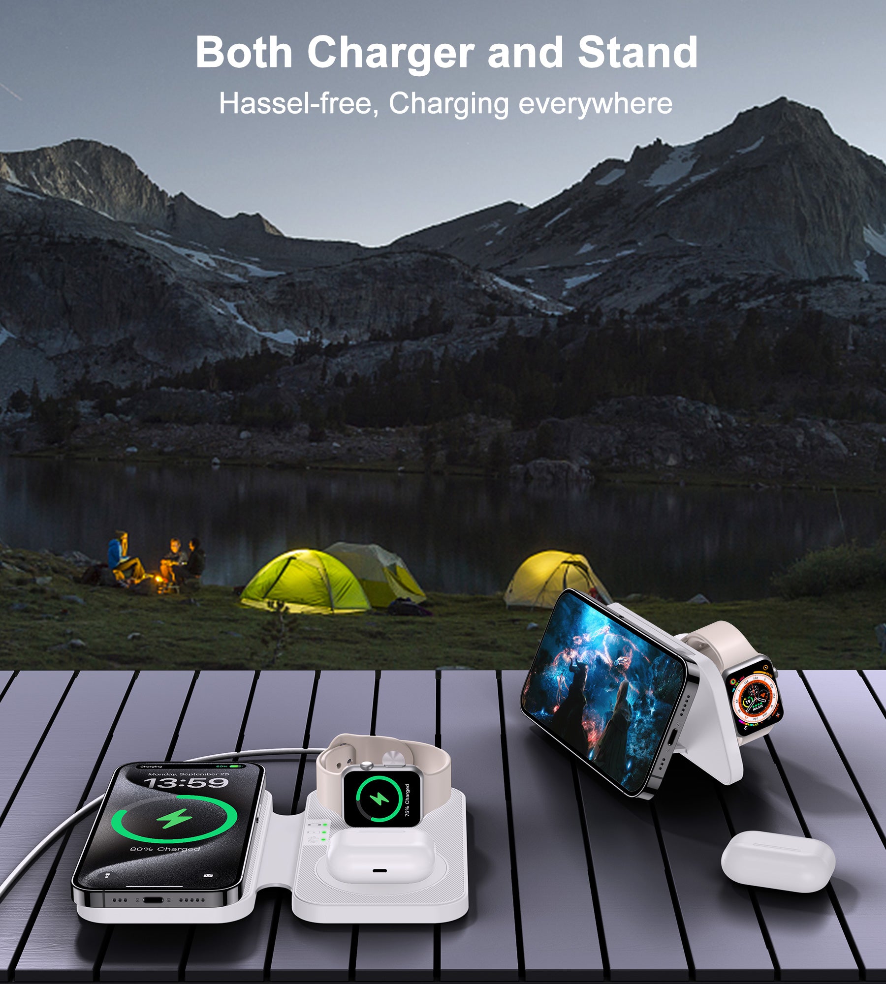 3-in-1 磁気ワイヤレス急速充電器 MagSafe 折り畳み式 スマホスタンド T616-F