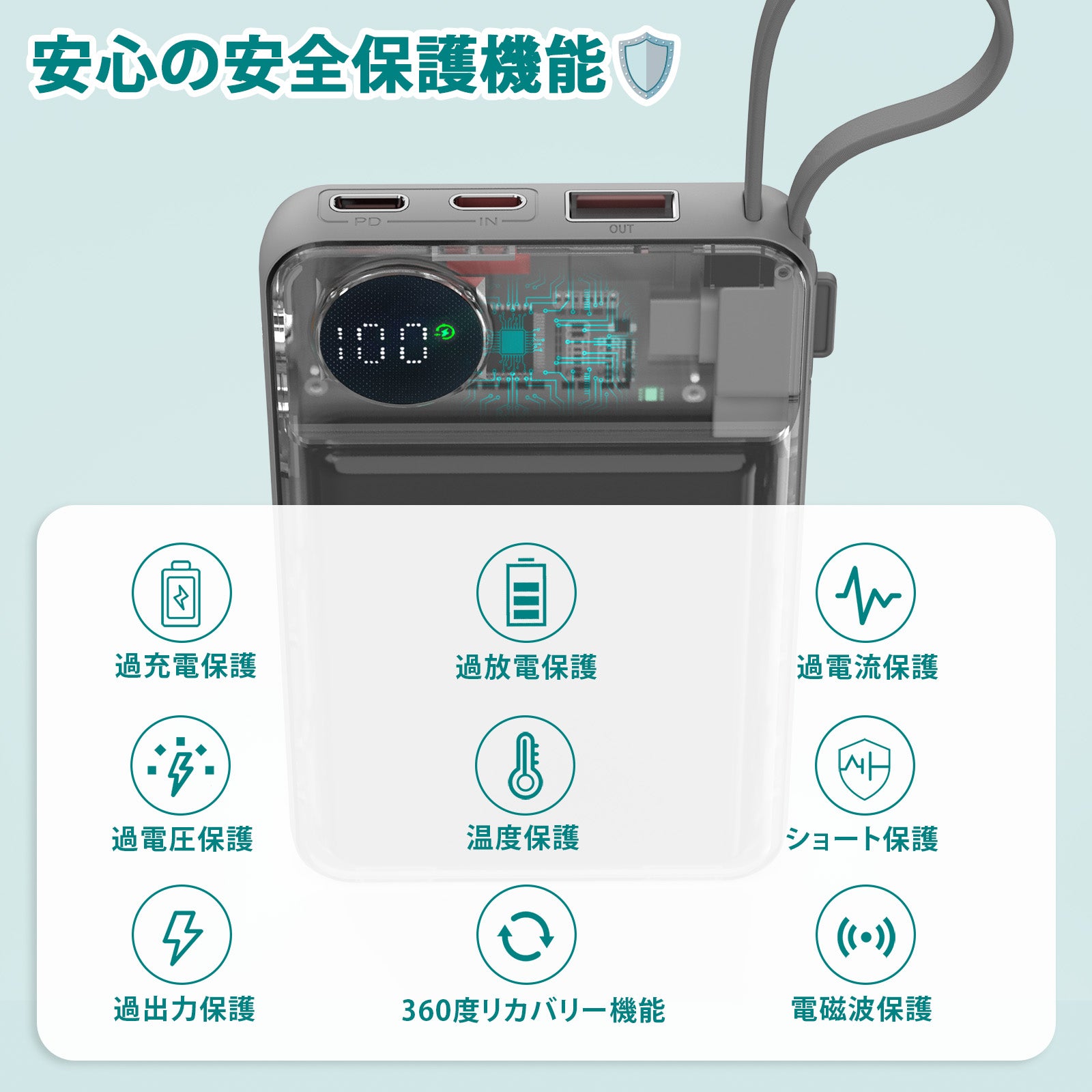 モバイルバッテリー 2WAY蓄電 5WAY充電ポート 容量10000mAh ポータブルバッテリー B695