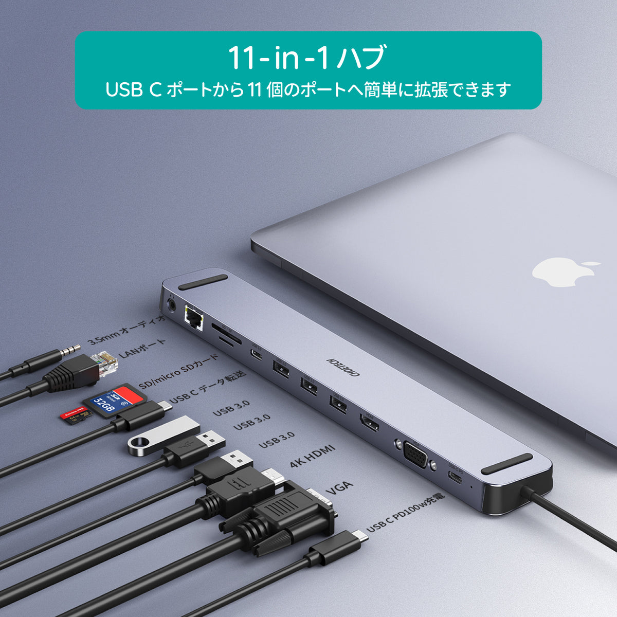 11-in-1 USB-Cマルチポート ハブ HUB-M20