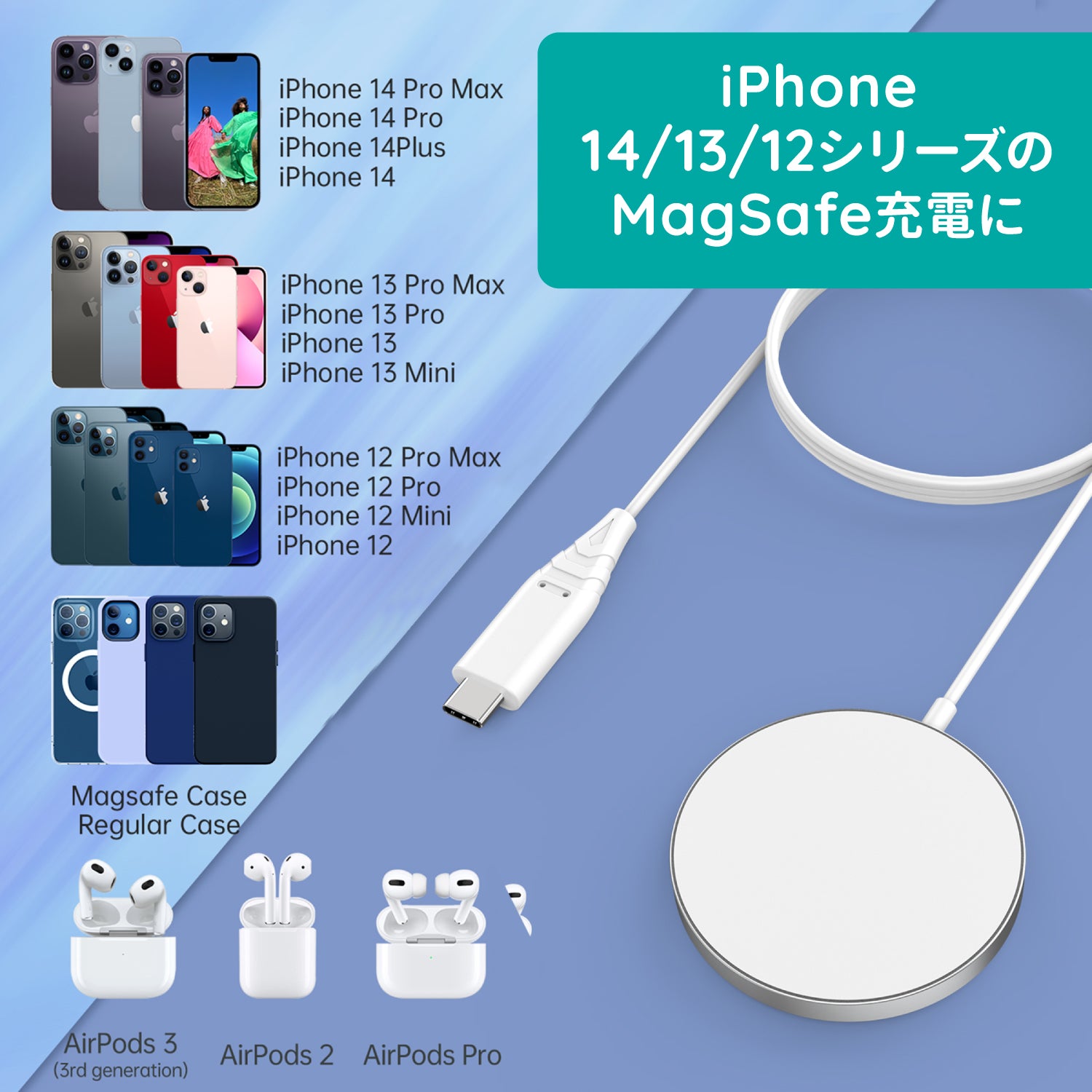 MagSafeワイヤレス充電器 15W T518-F ホワイト iPhone 14 / 13 / 12